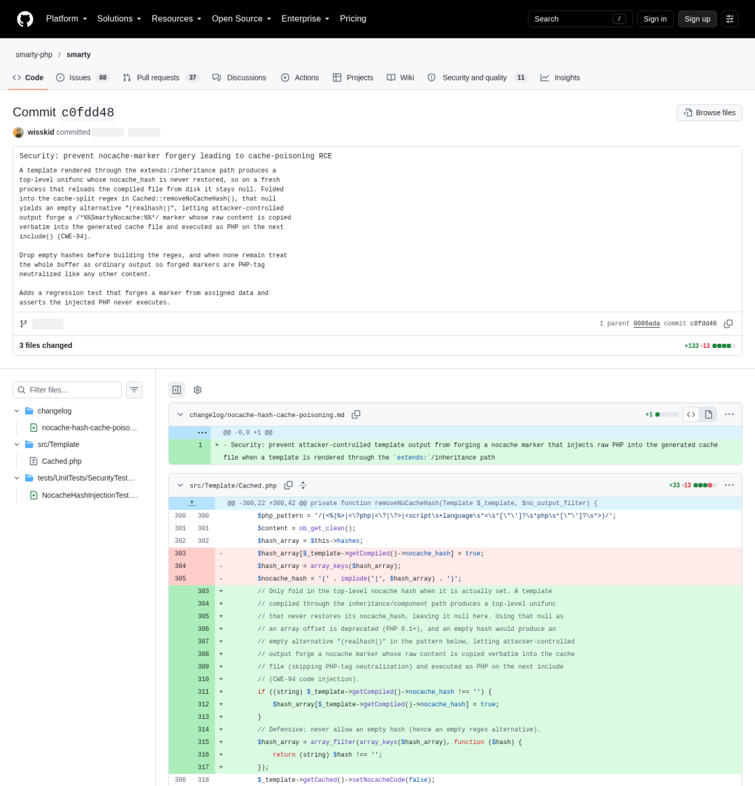 官方修复 commit:c0fdd48,双分支同日修复